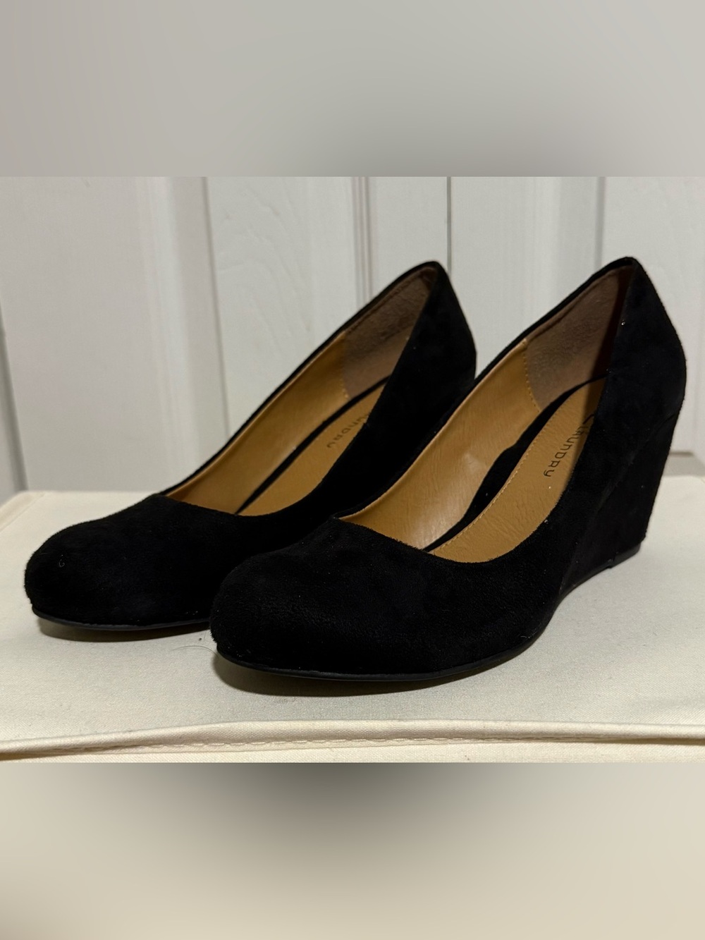 CL by Laundry Black Suede Wedge Pumps